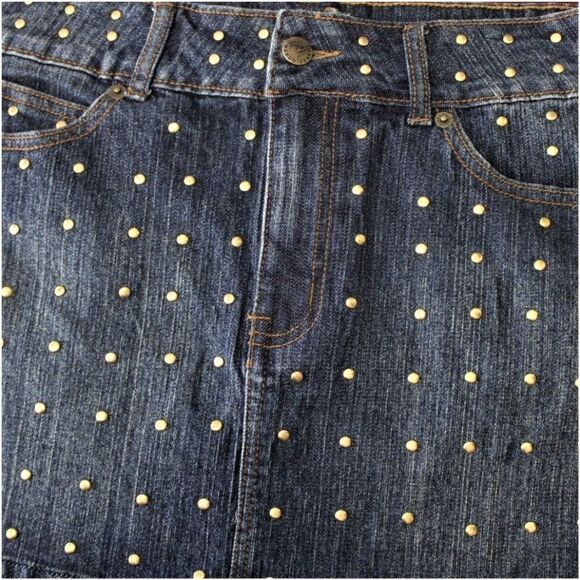 Neeso Jean Mini Skirt Studs Front Zip & Button Closure Front Pockets Blue Jrs  5 - Picture 3 of 6